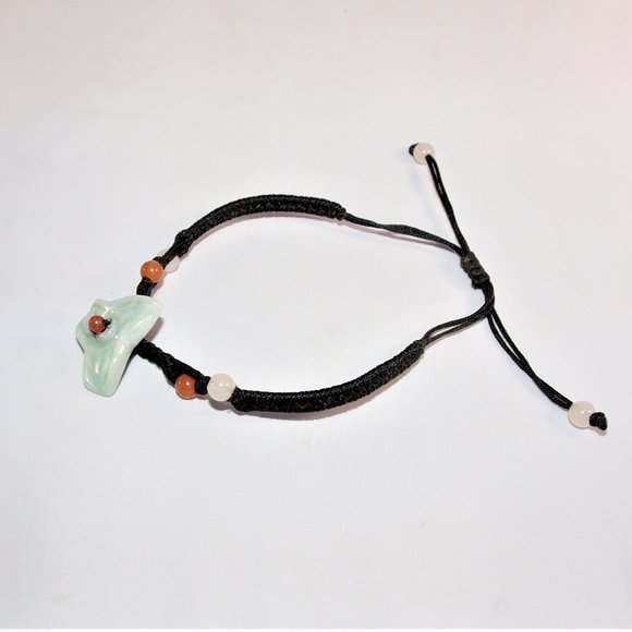 Carved Green Jade Hand Woven Cord Bangle Bracelet - Picture 3 of 3